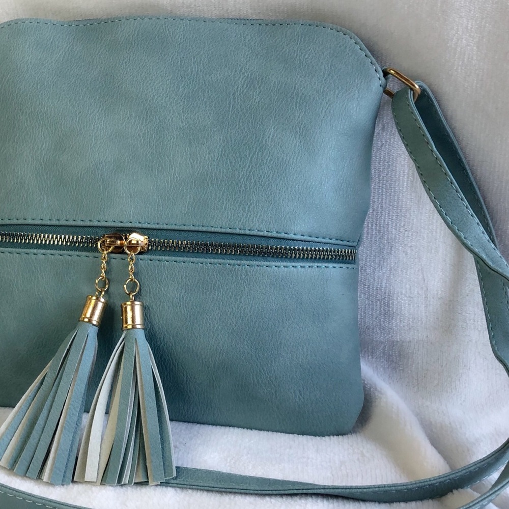 Blue Crossbody Purse with zipper tassels